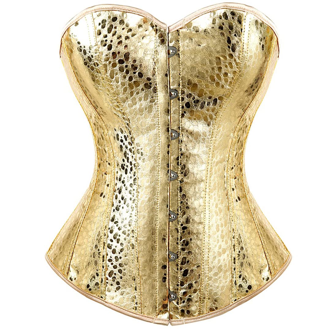 REJOON Women Sexy Punk Faux Leather Overbust Corset Lace Up